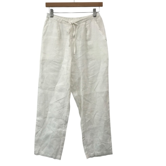 Kleen 100% Linen Straight Leg Pants White Small Drawstring Lagenlook - Picture 4 of 4